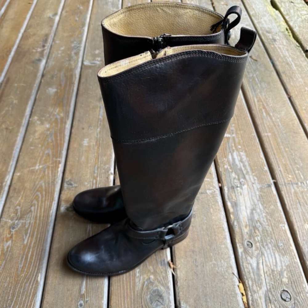 NWT FRYE Melissa Harness Wide Calf Inside Zip Dark Brown Boots in Women's 9B - Picture 11 of 13